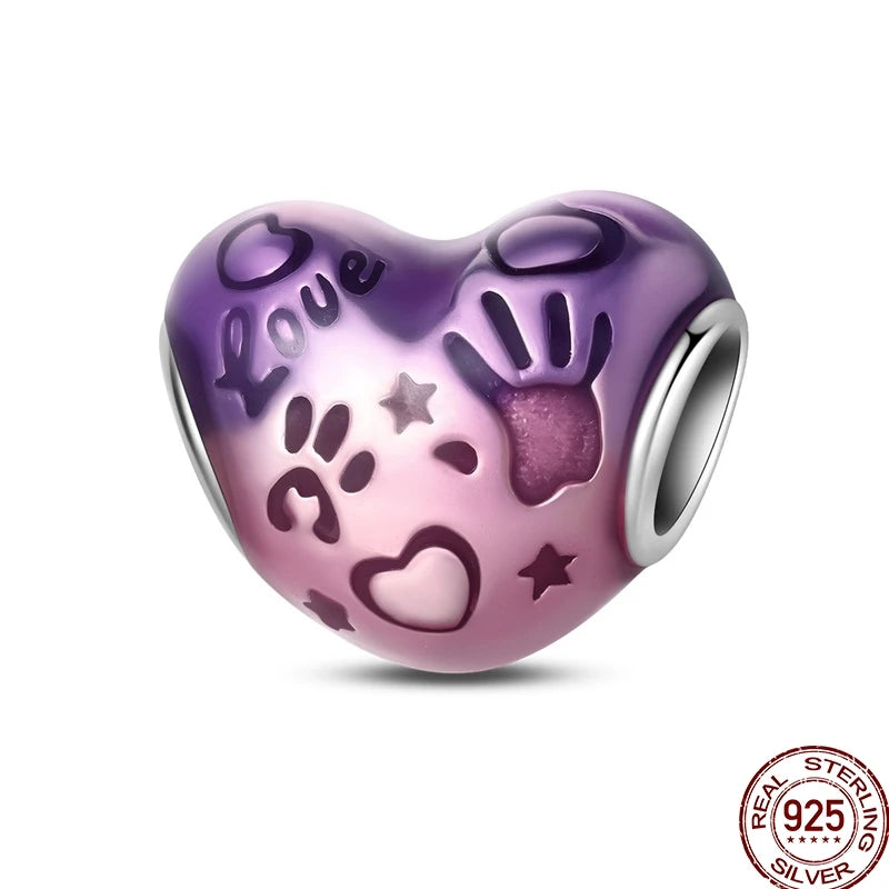 100% 925 Sterling Silver Heart Family Charms with Pumpkin & Pave Zircon Pendant – Fits Original Bracelet DIY Jewelry Gifts