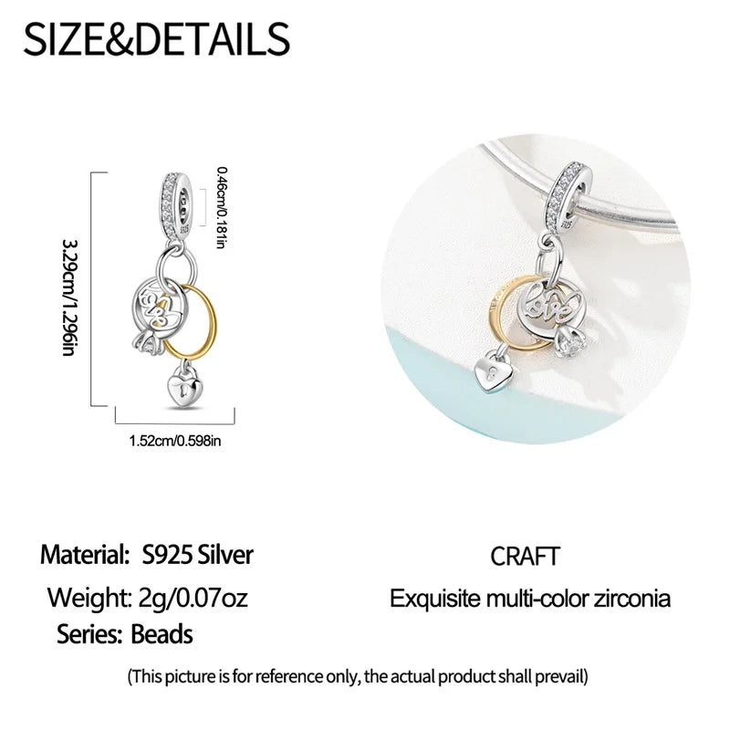 100% 925 Sterling Silver Heart Family Charms with Pumpkin & Pave Zircon Pendant – Fits Original Bracelet DIY Jewelry Gifts