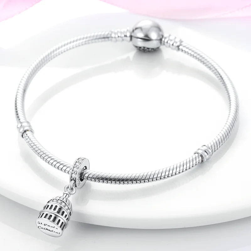 925 Sterling Silver Travel Around the World Charm Bead | Eiffel Tower & Triumphal Arch Dangle for Original Bracelet DIY Jewelry