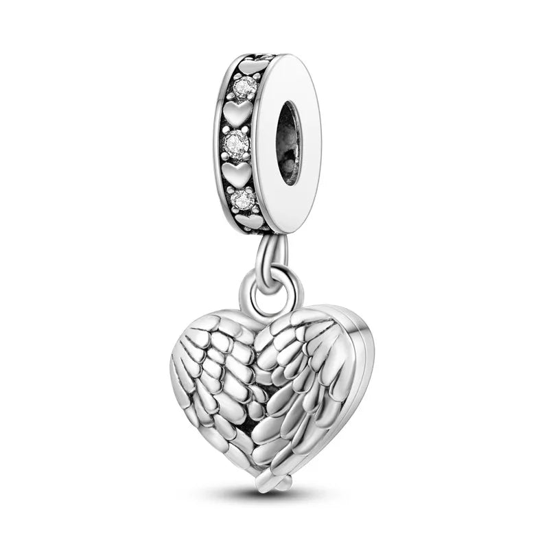 925 Sterling Silver Inlaid Zircon Love Heart & Snake Dangle Charm – Fits Original Pandora Bracelet, Women’s Jewelry Pendant Bead