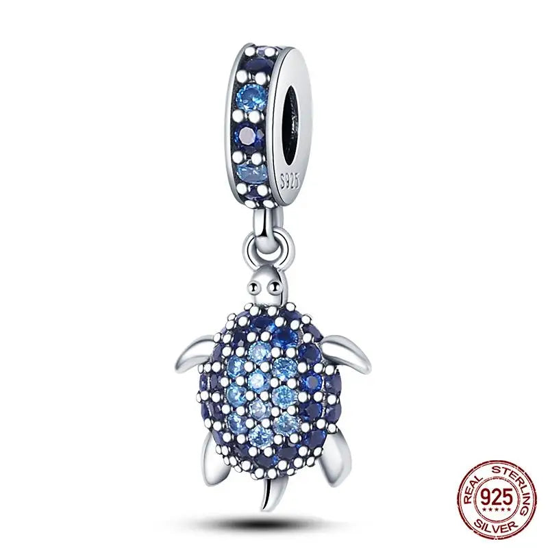 Blue Ocean Series 925 Sterling Silver Turtle Crab Mermaid Charms for 3mm Bracelet