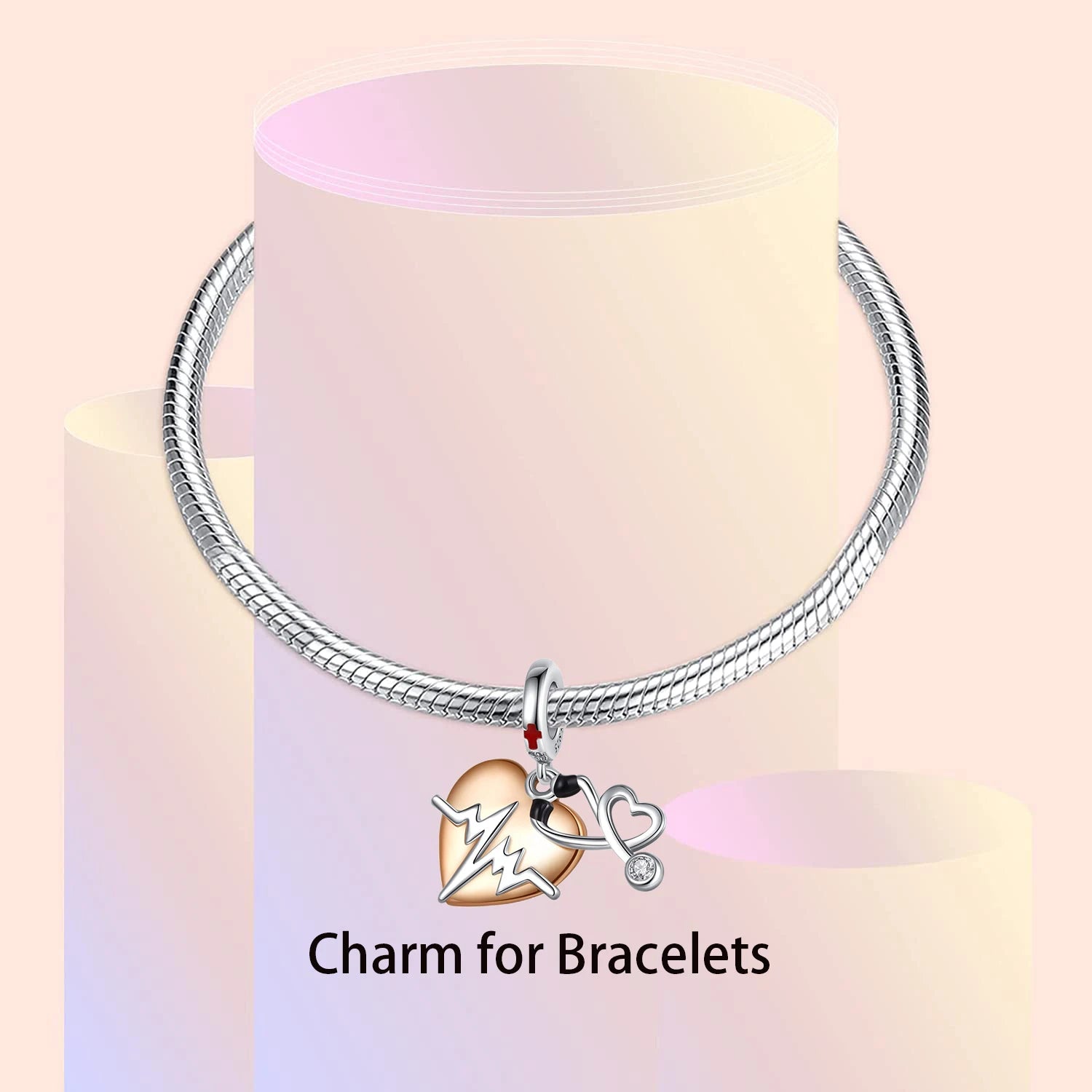 2025 Hot Sale 925 Sterling Silver Heartbeat & Stethoscope Dangle Charm Bead | Fit Pandora Bracelet