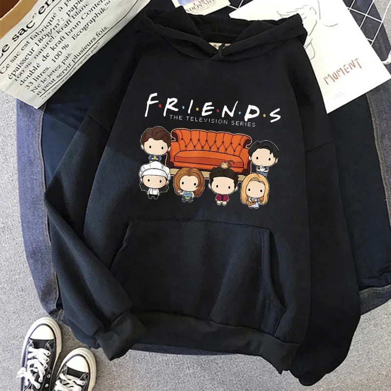 Friends TV Show Hoodie for Women – Funny Cartoon Graphic Ullzang Vintage Anime Sweatshirt 90s