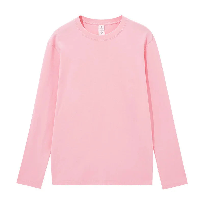 Spring Autumn Women’s Long Sleeve Cotton T-Shirt – Solid Casual Harajuku O-Neck Top 🌿✨