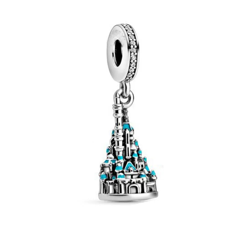 925 Sterling Silver Disney Castle Flower Fairy Rabbit Wings Charm | Fits Original Bracelet Pendant Women DIY Jewelry