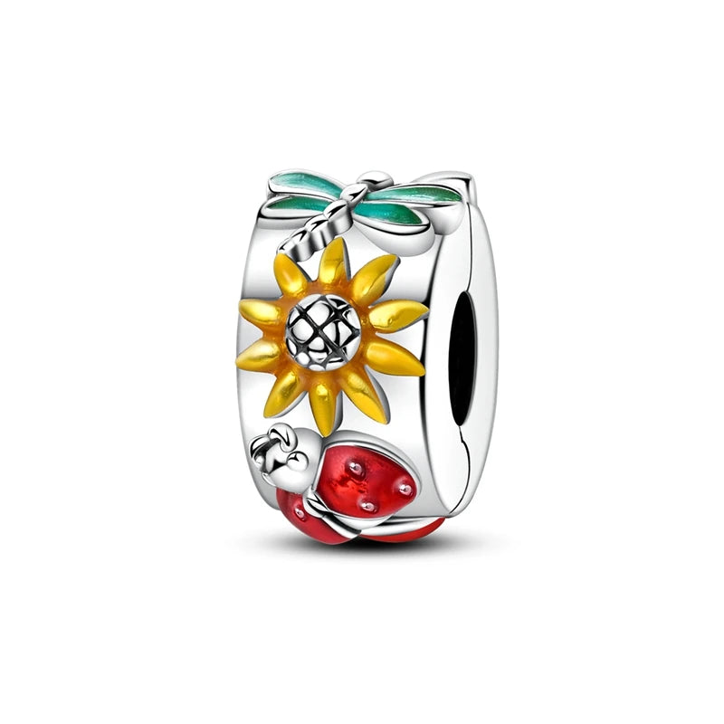 Original 925 Sterling Silver Clip Charm Bead | Round Heart Love Family Charms Fit Bracelet Women DIY Jewelry Gift