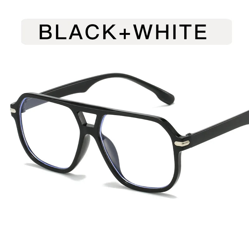 Retro Big Frame Square Sunglasses – Women & Men Double Beam One-Piece Designer Pilot Sun Glasses | Black Circular Cool Shades