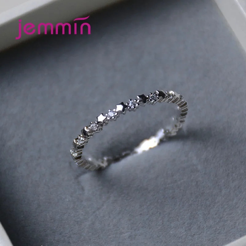 925 Sterling Silver Star Ring with Clear CZ | Luxury Stackable Women’s Wedding Jewelry