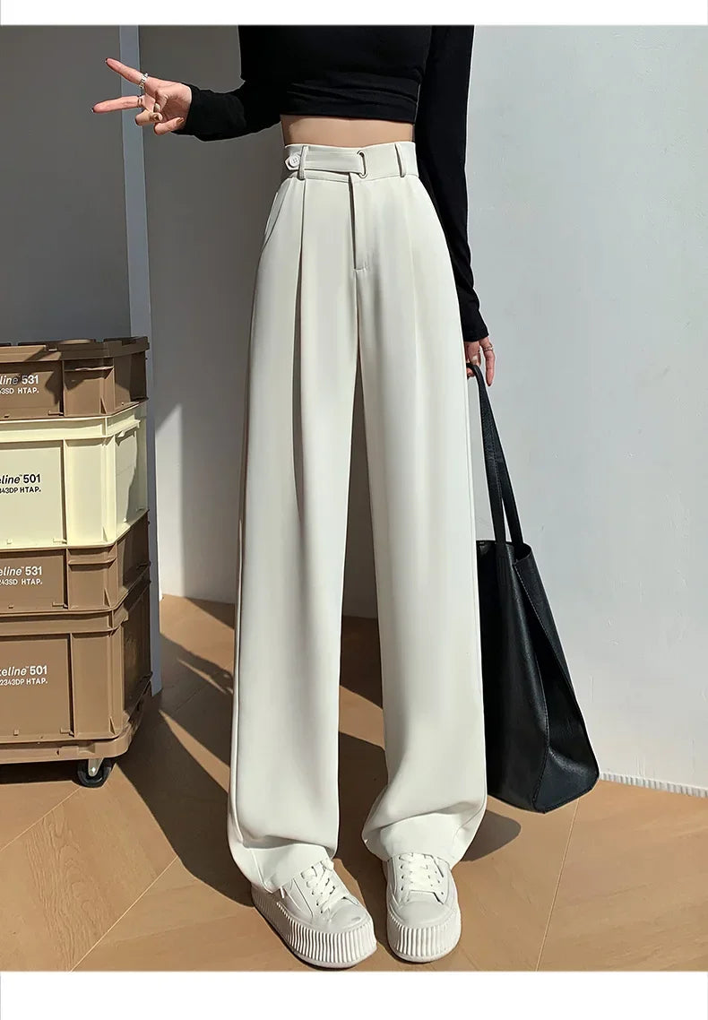 Office Ladies Casual Wide Leg Pants – Women’s Elegant High Waist Loose Trousers Spring Summer 2025