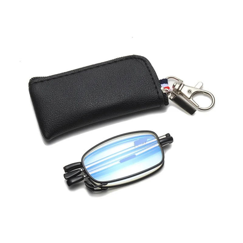Foldable Reading Glasses Men Women Metal Frame Blue Light Resistant EyeGlasses with Zipper Bag Prescription Eyewear +1.0 To +4.0