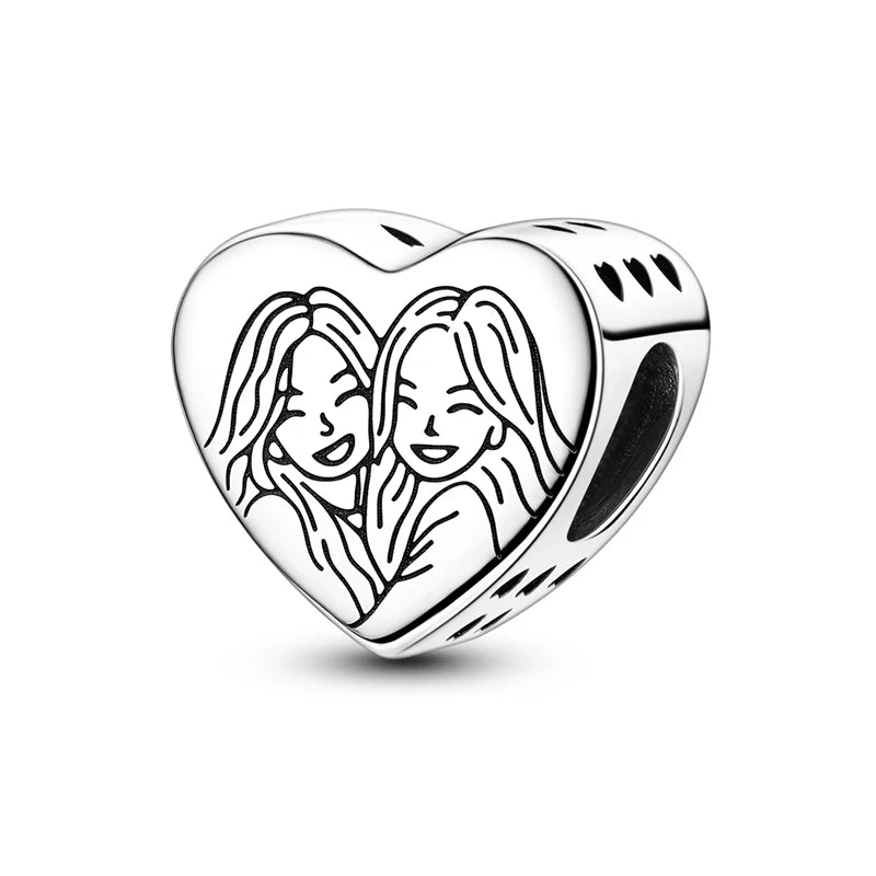 Original 925 Sterling Silver Clip Charm Bead | Round Heart Love Family Charms Fit Bracelet Women DIY Jewelry Gift