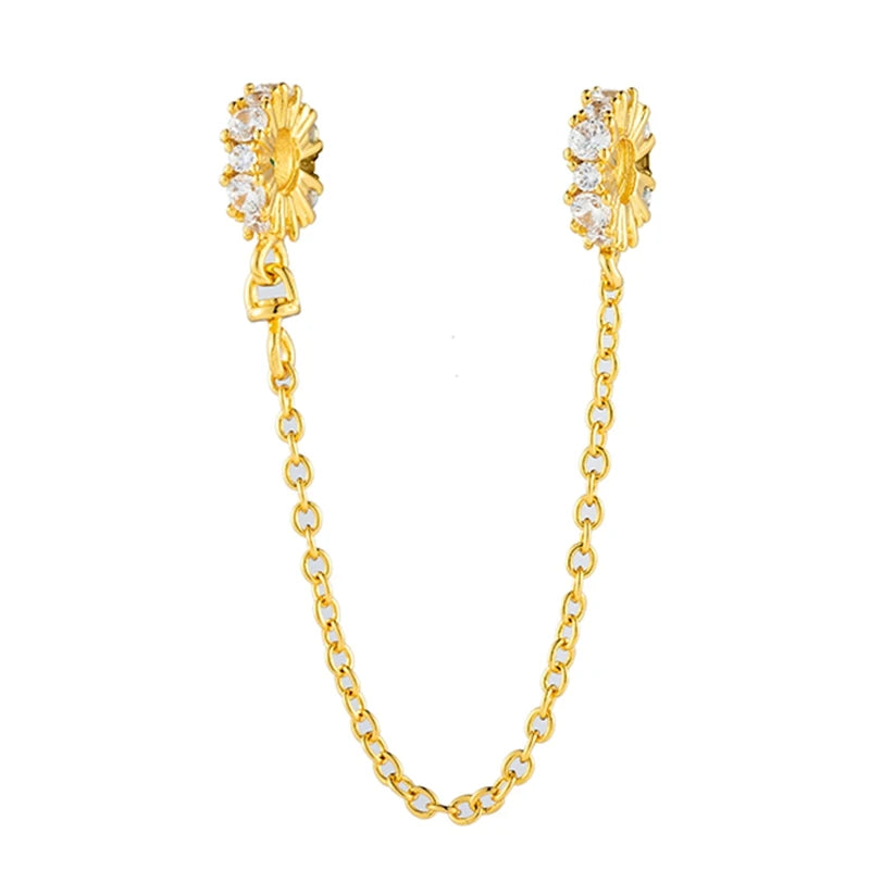 Sparkling Gold Plated Heart & Flower Clip Dangle Charm Beads | Fits Original Snake Bracelet & Necklace | DIY Jewelry Gift for Women