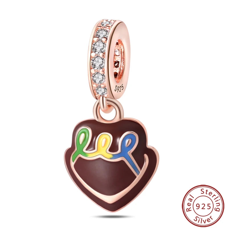 925 Sterling Silver Dessert Afternoon Tea Charm – Coffee, Cake, Pizza & Fries Beads Fit Original Pandora Bracelet DIY Jewelry