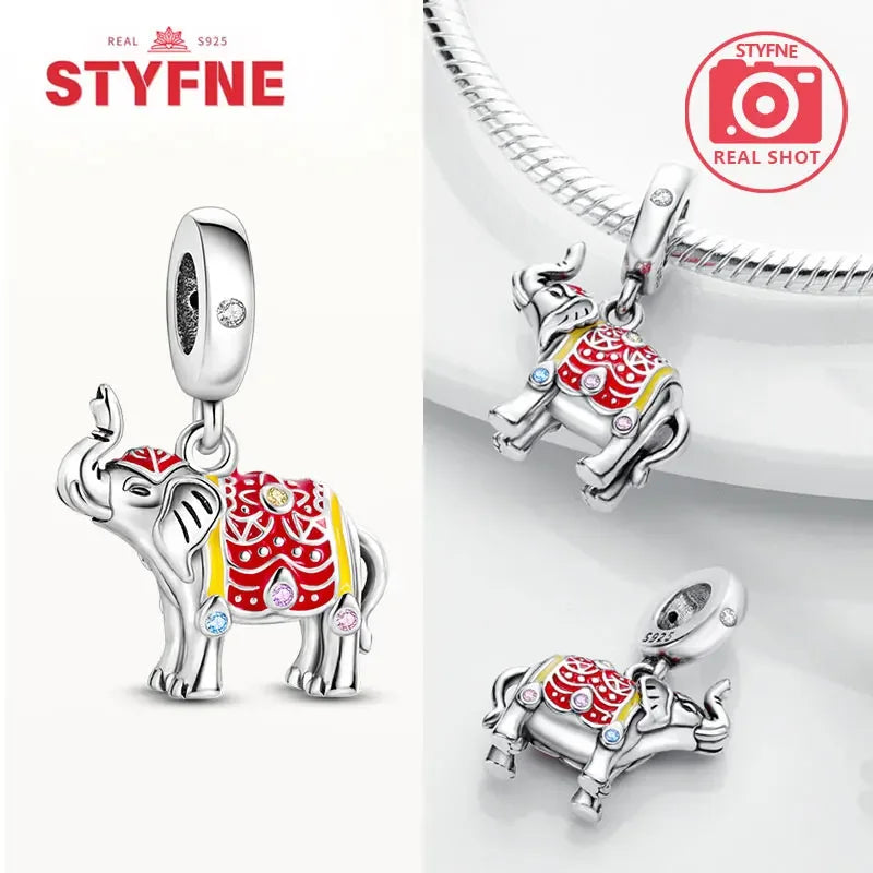 925 Sterling Silver Colorful Zircon Elephant Dangle Charm – Fits Original Pandora Bracelet DIY Fine Jewelry Gift for Women