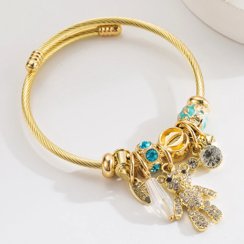 Gold 🐻 Stainless Steel Bracelet | Personalized Bear Pendant for Women