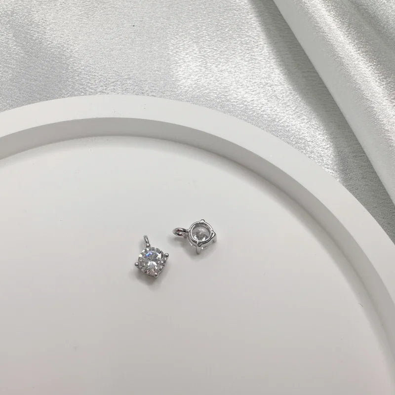 S925 Sterling Silver Round Zirconia Pendant – Gold Plated Charm for Necklace Chain DIY Fine Jewelry Making SD3