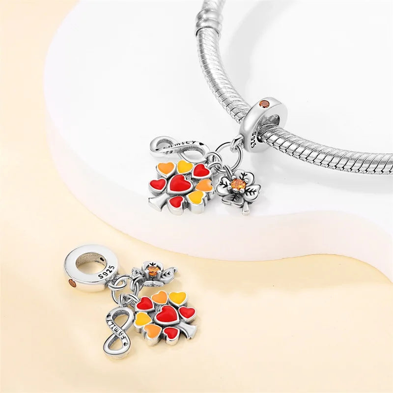 925 Sterling Silver Squirrel & Maple Leaf Charm | Shiny Zircon Autumn Beads Fit Pandora Bracelet DIY Jewelry