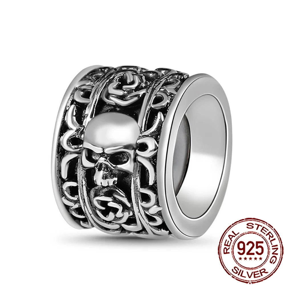 Gothic 925 Sterling Silver Grim Reaper Skull Charm Bead Fit Pandora Bracelet