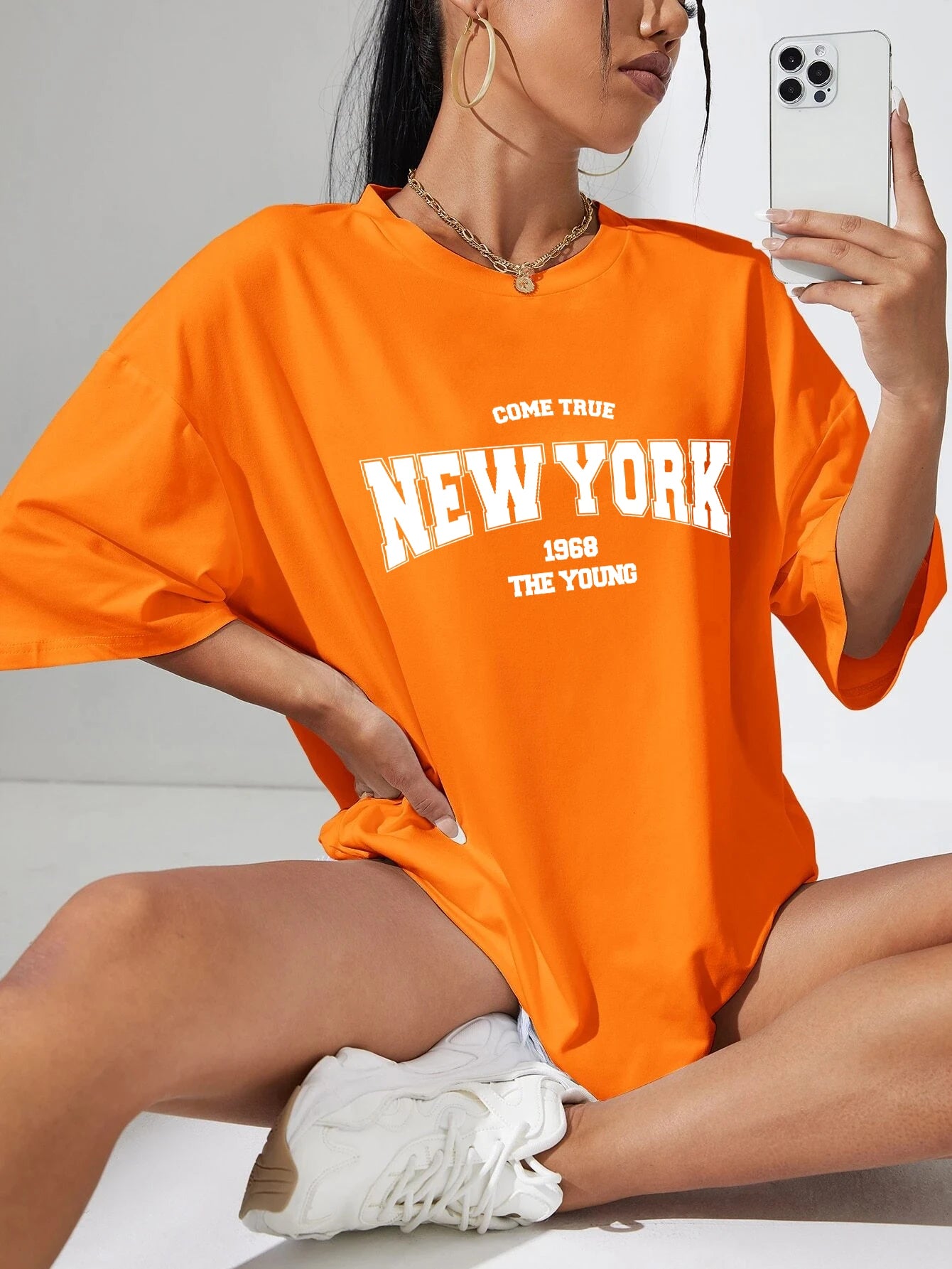 When 1968 New York Oversized T-Shirt for Women | Creative Streetwear Casual Top | Trendy Graphic Daily Tee