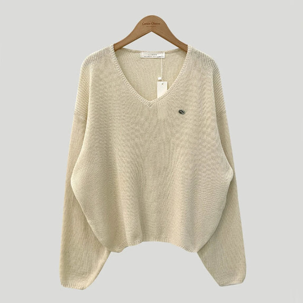 Loose Women’s Knitwear V-Neck Long Sleeve T-Shirt – Casual Comfortable Fashionable Autumn Top New Arrival