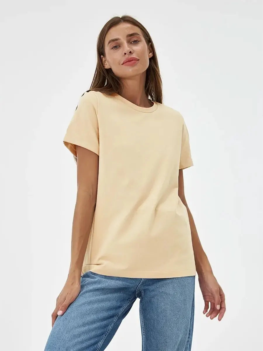 Bornladies Women’s Summer Cotton T-Shirt | Basic Solid Short Sleeve Loose Top | Fashionable Bottoming Shirt