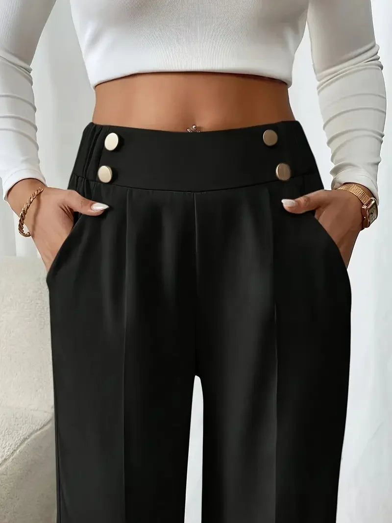 2025 Women’s High Waist Wide Leg Pants | Flowy Floor-Length Minimalist Straight Fit Trousers
