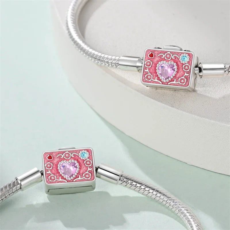 925 Sterling Silver Heart Moon Sun Clasp Charm Bracelet | 17–20CM Original Bracelet for Women | Fits Pandora DIY Beads Jewelry