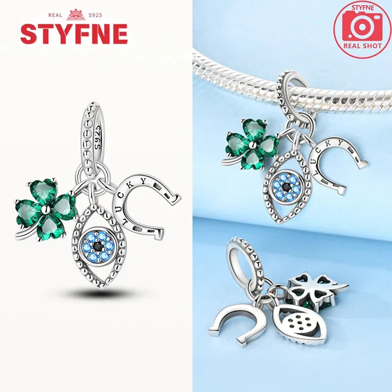 925 Sterling Silver Lucky Eye & Four Leaf Clover Charms – S925 Beads Fit Pandora Bracelet DIY Jewelry Gift for Women