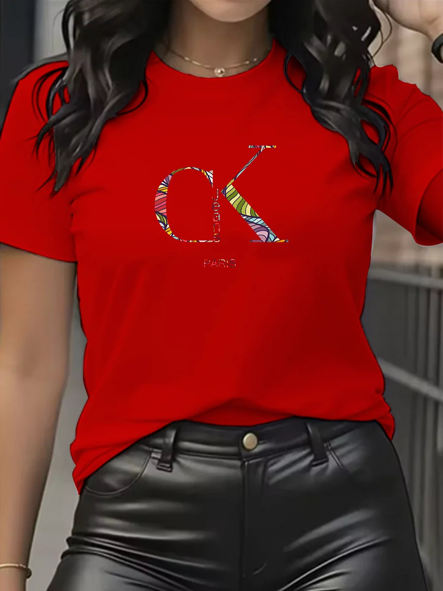 Luxury Brand Cartoon Letter Print T-Shirt | Women's Y2K Summer Trend Top | Fashion Short Sleeve Crew Neck Tee