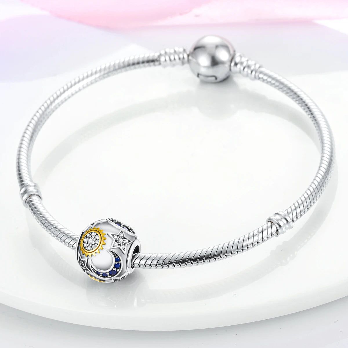 Silver Plated Colorful Glowing Moon & Stars Rainbow Dangle Charms | Fit Original Bracelet & Necklace | Women’s Jewelry Beads