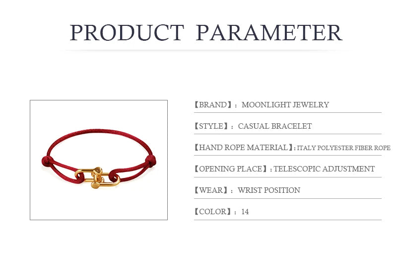 MOONLIGHT Adjustable U-Shape Silk Rope Bracelet | Classic Women’s Charm Bracelet High Quality Jewelry Gift