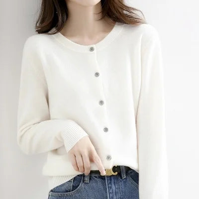 Off-Season Knitted Open Cardigan – Women’s Loose Round Neck Outerwear | Large Size Sweater for Spring & Autumn