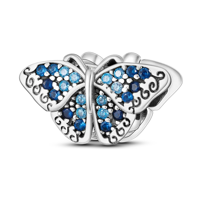 925 Sterling Silver Blue Series Charm | Dragonfly, Butterfly, Bird & Pansy Flower Pendant for 4MM Bracelet