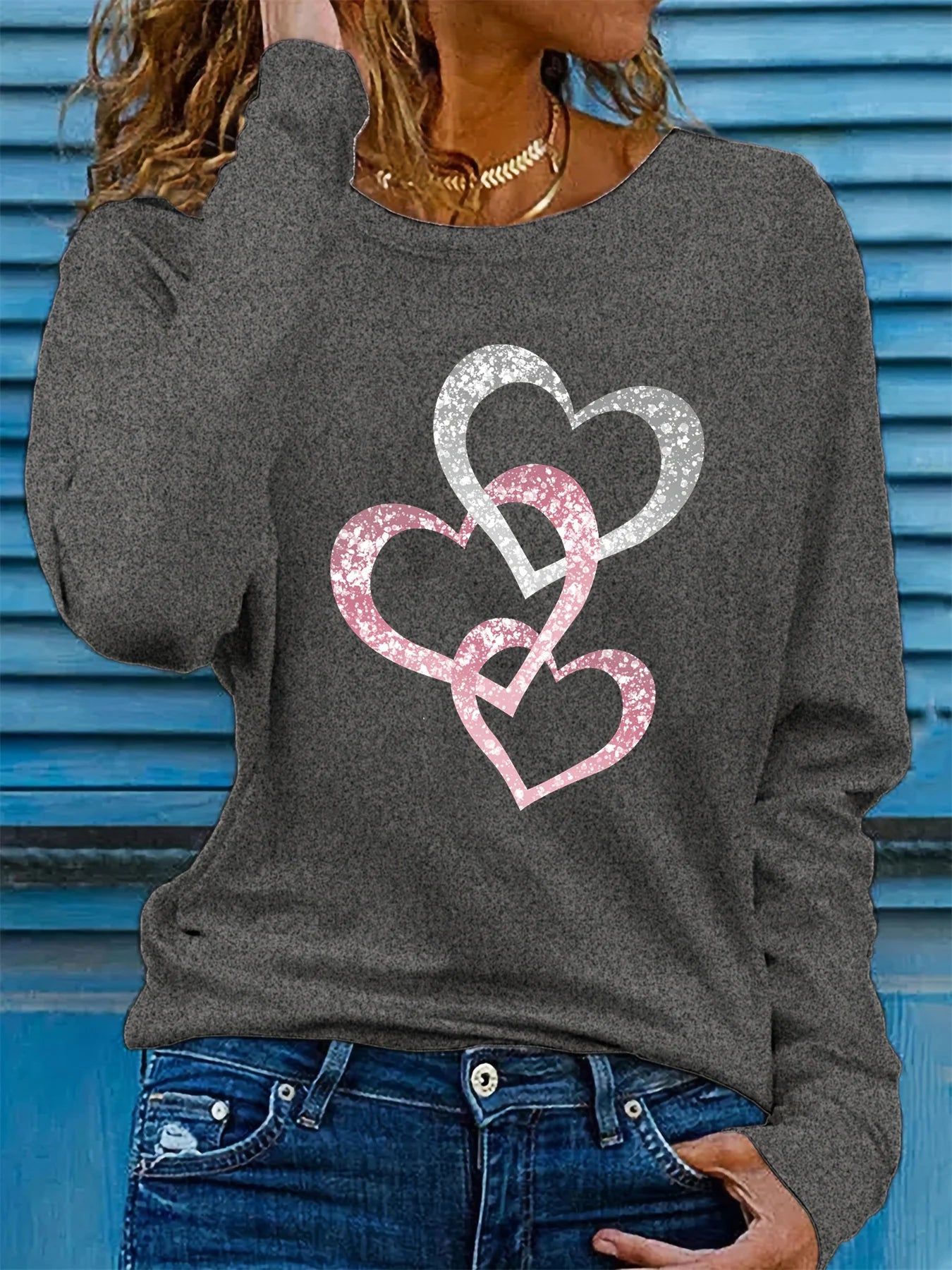 Women’s Cotton Long Sleeve T-Shirt | Loose Casual Love Printed Top | Spring & Autumn Round Neck Tee