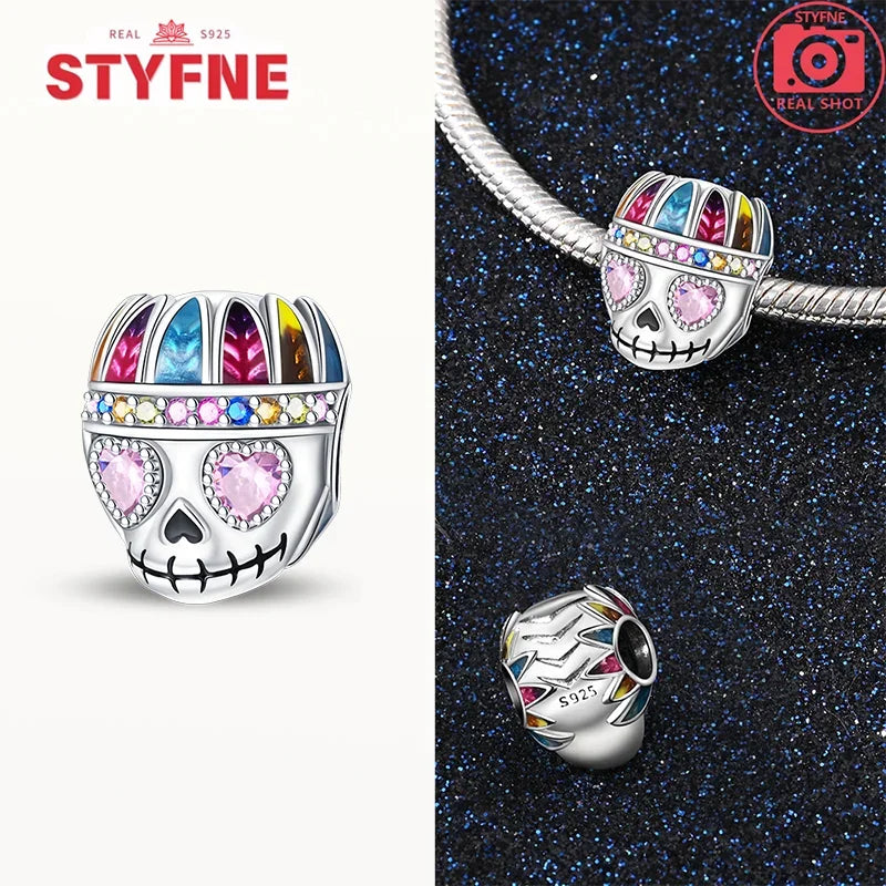 925 Sterling Silver Halloween Skull & Ghost Charms – Colored Beads Fit Original Pandora Bracelet DIY Jewelry Gift for Women