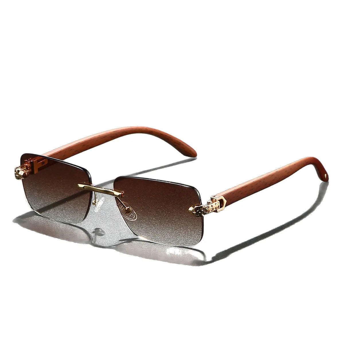 Europe Fashion Rectangular Sunglasses – Men Women Unisex Luxury Rimless Frameless Sun Glasses | Cheetah Style Wooden Texture