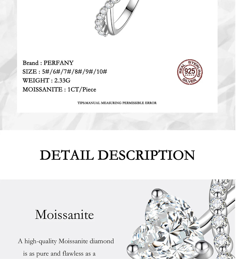 PERMANY 1CT Heart Cut Moissanite Ring for Women – S925 Sterling Silver Luxury Wedding Jewelry