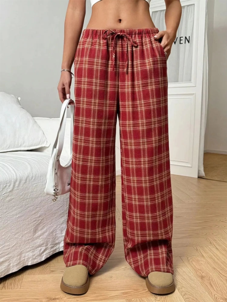 Vintage Slouchy Women's Pants with Pockets | Retro Aesthetic Drawstring Waist Trousers | Casual Loose Fit Pants