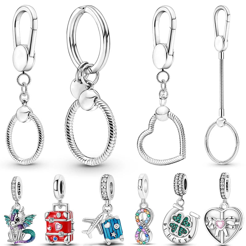 Hot Sale 925 Sterling Silver Moments Keychain Charm | Fit Original Bracelet Beads Women’s Elegant Jewelry Gift