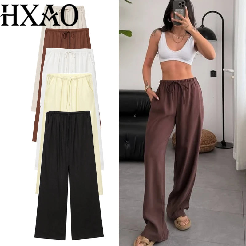 HXAO Women’s Baggy Wide Pants – Summer Linen Casual High Waist Pleated Trousers Black & White