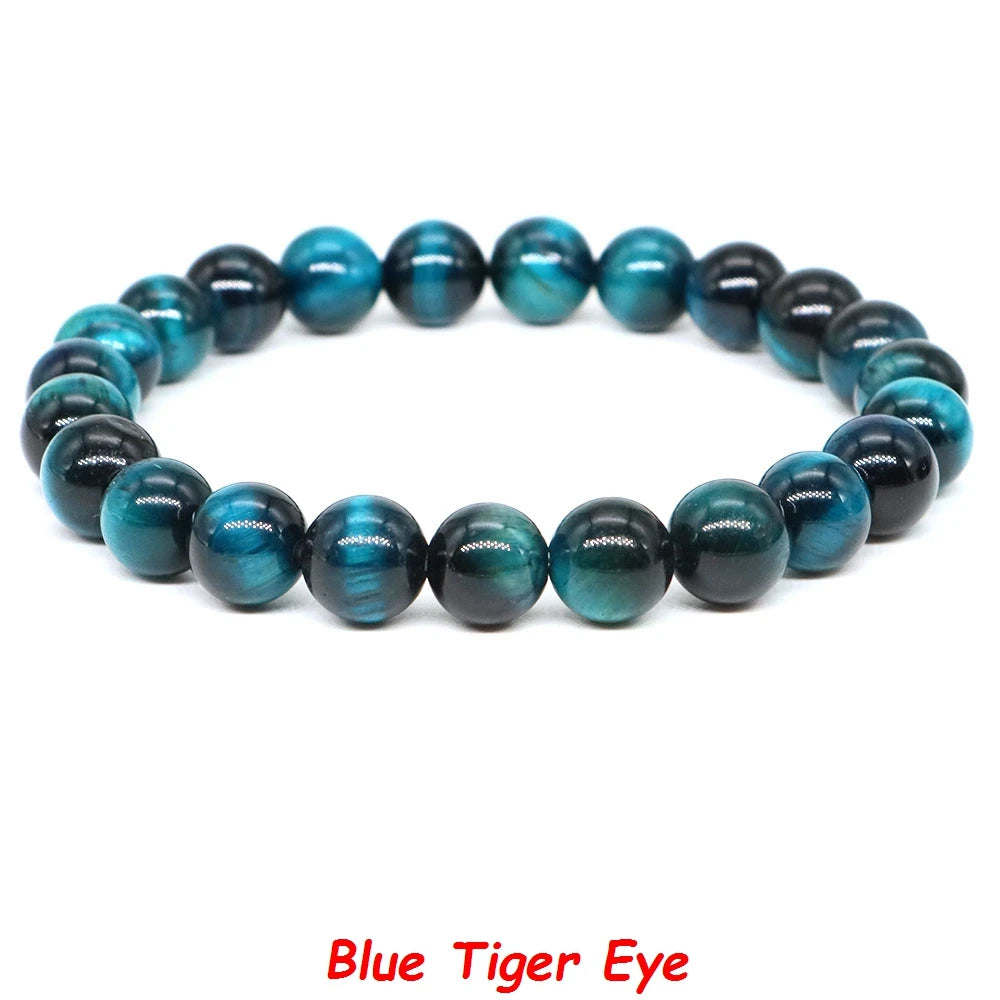 Natural Stone Healing Crystal Bracelet | Amethyst, Quartz & Agate Round Beads Elastic Stretch Bangle for Women & Men