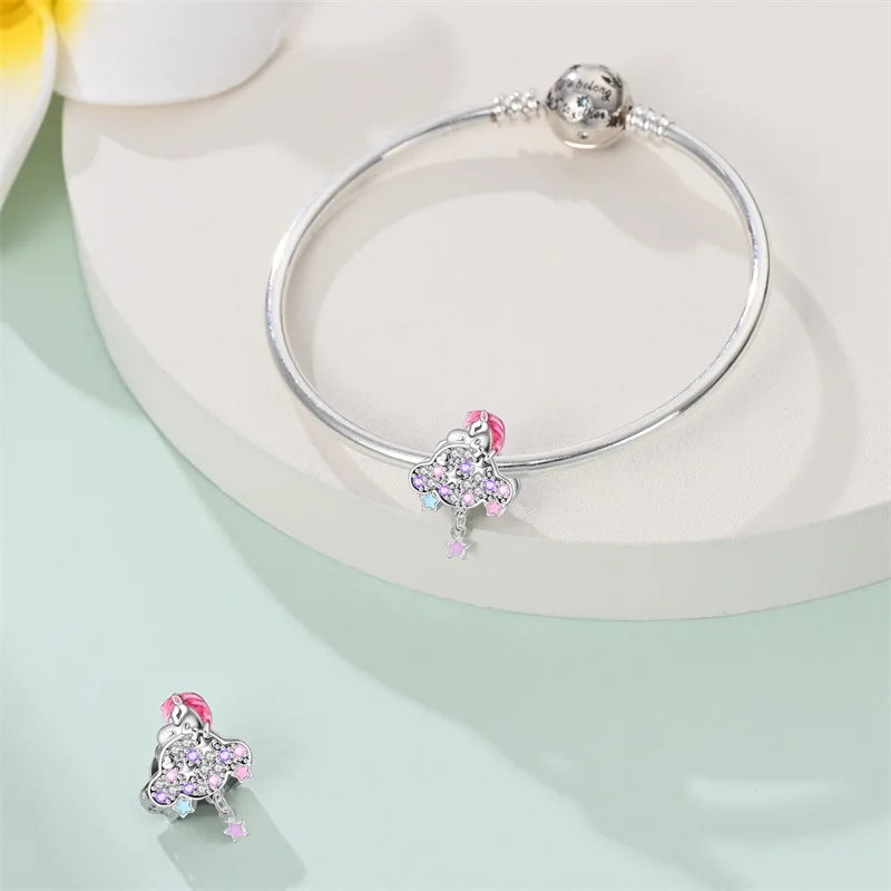 925 Silver Plated Magic Mirror Princess Angel Pink Charm Beads | Fits Original Pan 925 Bracelet | Exquisite DIY Jewelry