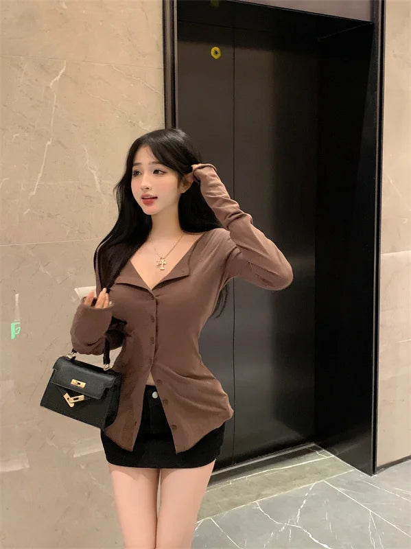 Women's Slimming Long Sleeve Cardigan | Korean Style Open Front Coat | Autumn Fashion Casual Outerwear