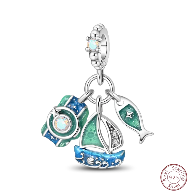 925 Sterling Silver Blue Zircon Ocean Shell Beaded Pendant | Fit Original 3mm Bracelet Women’s Fine Jewelry