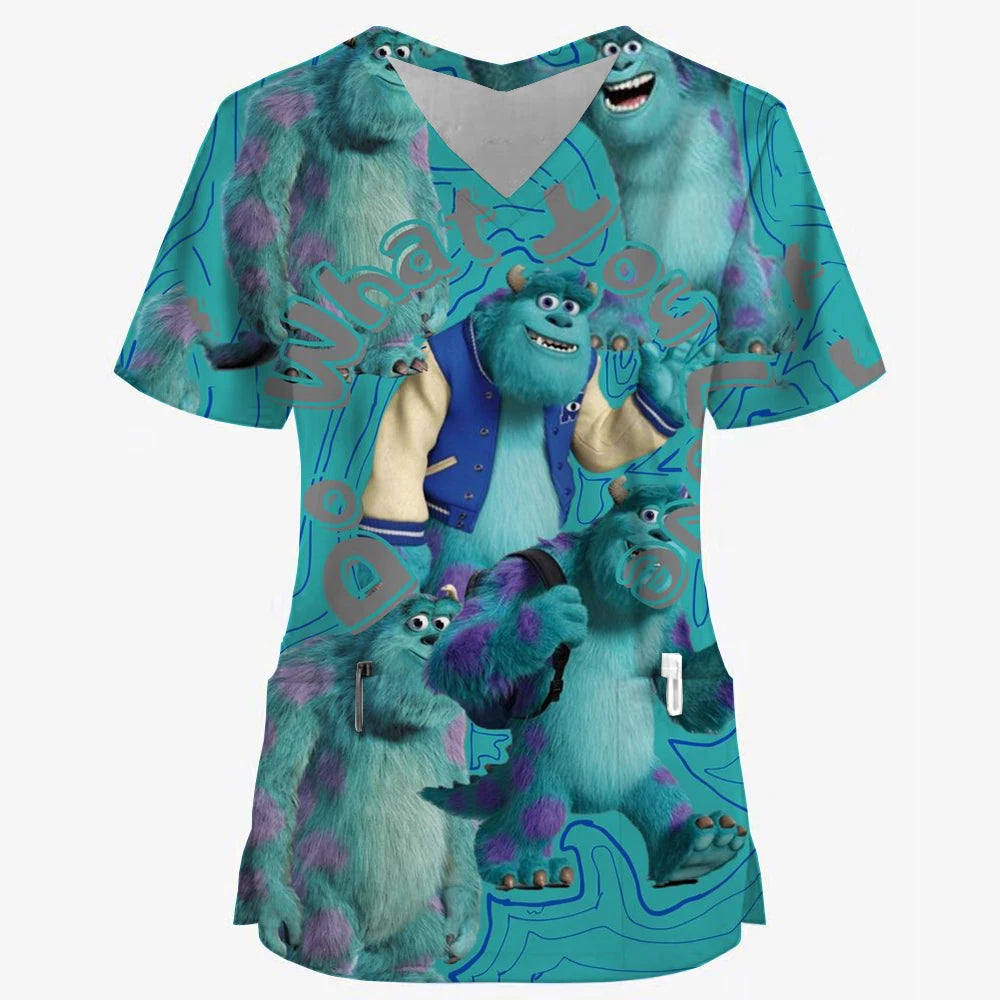 Women’s Disney Toy Story Print Surgical Uniforms – V-Neck Short Sleeve Medical Scrubs