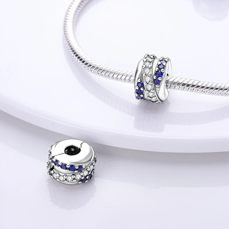 Blue 925 Sterling Silver Rotating Evil Eye Palm Moon Starry Sky Charms | Fit Original Bracelet Pendant Women Jewelry
