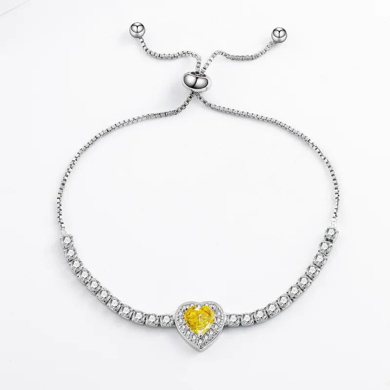 925 Sterling Silver 3D Heart-Shaped Adjustable Love Color Bracelet for Women