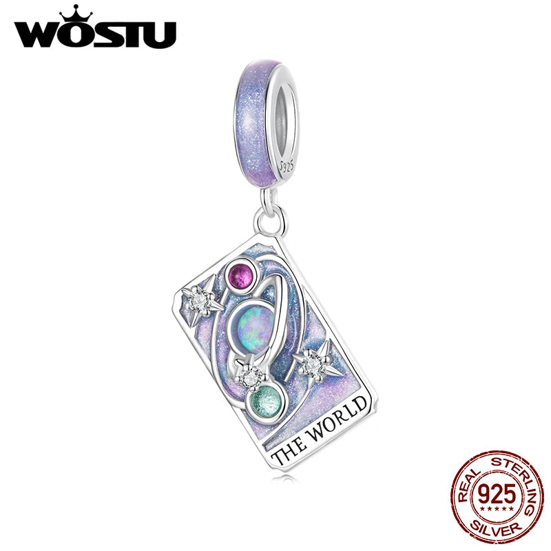 WOSTU 925 Sterling Silver Tarot Card Charm | The World Rainbow Bead Pendant for Women – DIY Bracelet & Jewelry Making