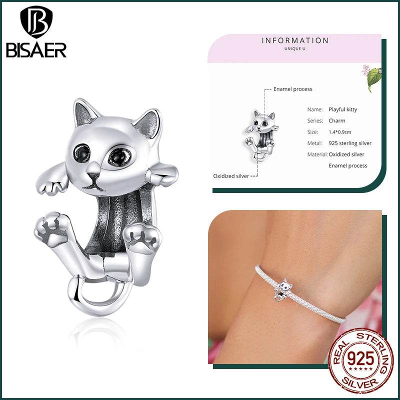 BISAER 925 Sterling Silver Dog Charm | Cute Dachshund Pet Bead Pendant for Women’s DIY Bracelet Jewelry
