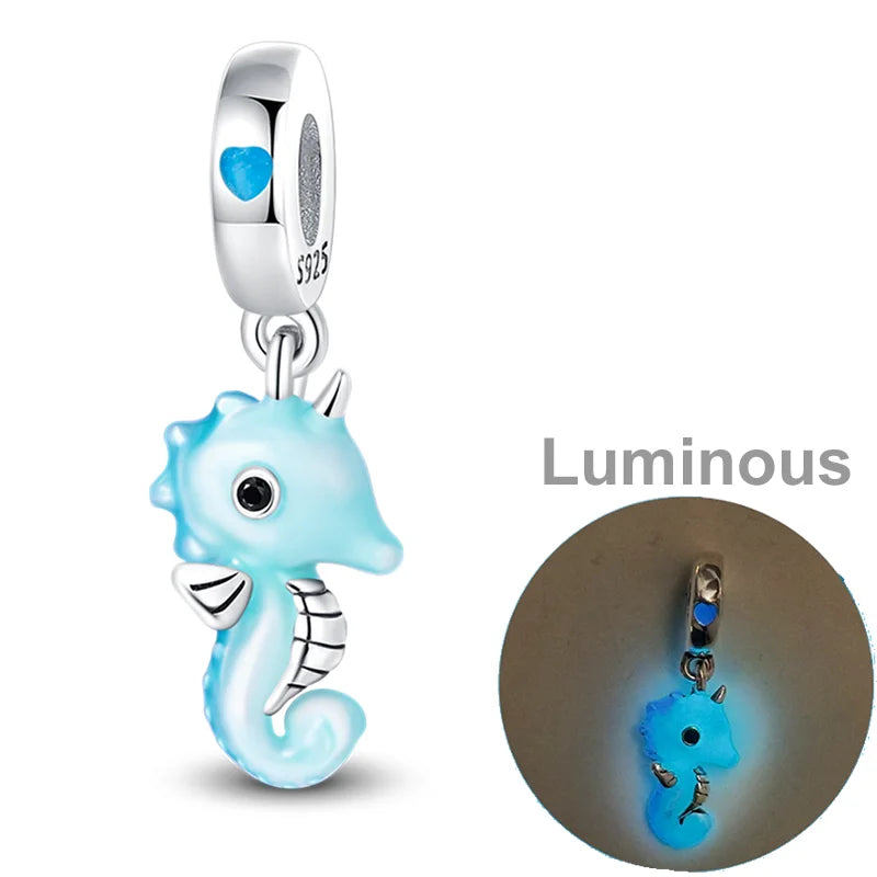 925 Sterling Silver Colorful Luminous Charms | Shell Turtle Star Beads